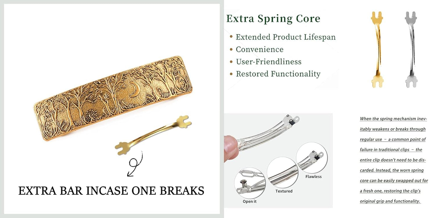 Amaxer Viking Gold Silver Barrettes for Women Girls Celtic Hair Clips for Thick Thin Hair Vintage French Hair Clips Hair Styling Accessories (Gold-Forest)