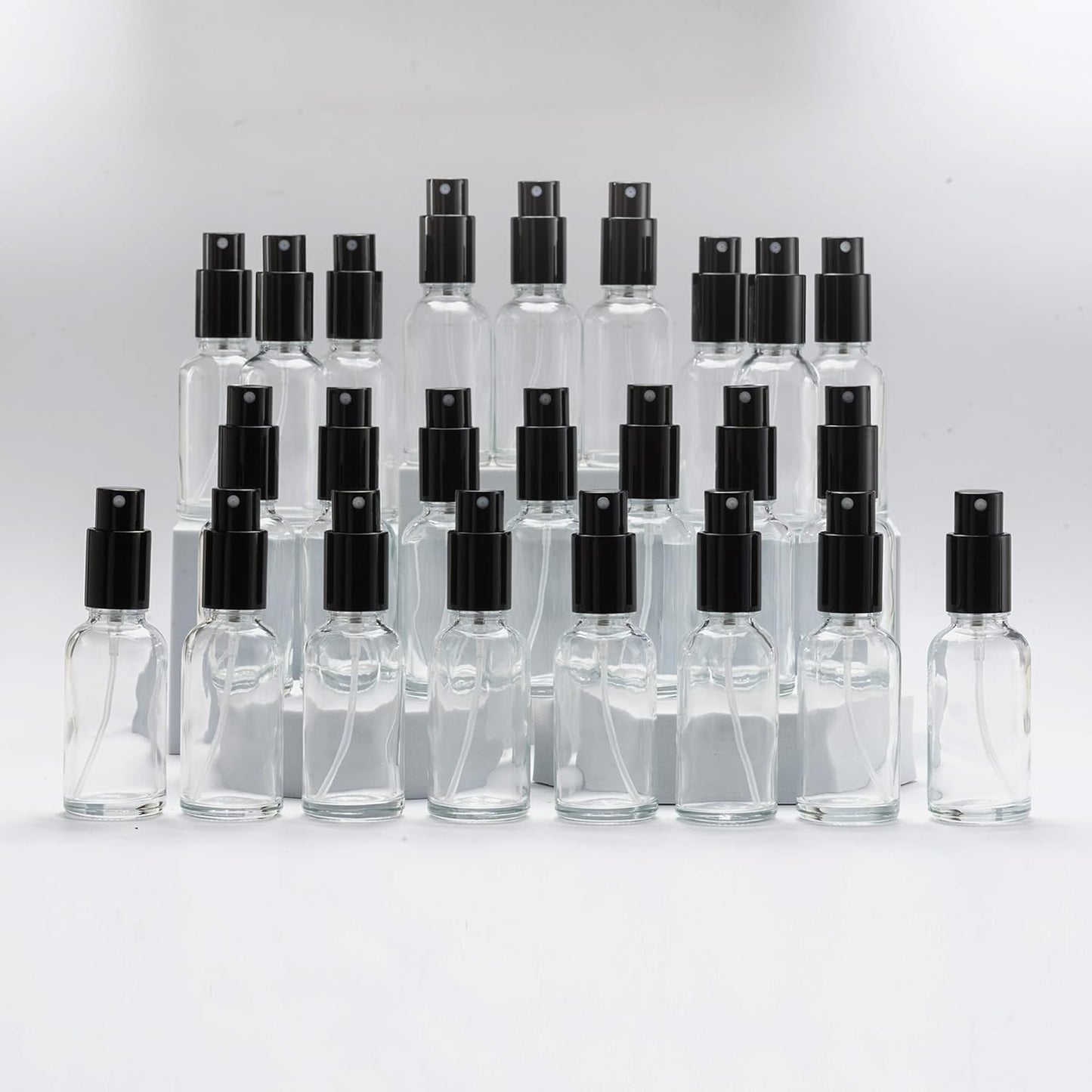 YIZHAO Clear Glass Spray Bottles 1oz, with Small Fine Mist Spray, Metal Cap, Refillable for Essential Oil,Travel,Cleaning,Perfume,Aromatherapy,Makeup – 24 Pcs