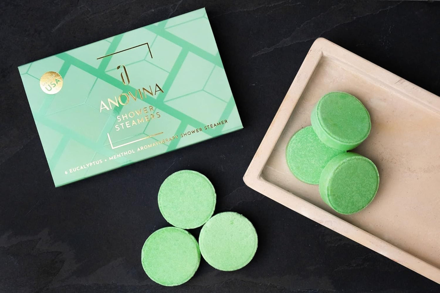 Anovina Eucalyptus & Menthol Shower Steamers – Aromatherapy Shower Tablets with Soothing Vapors – Made in USA – Shower Bomb Gift Set for Men & Women