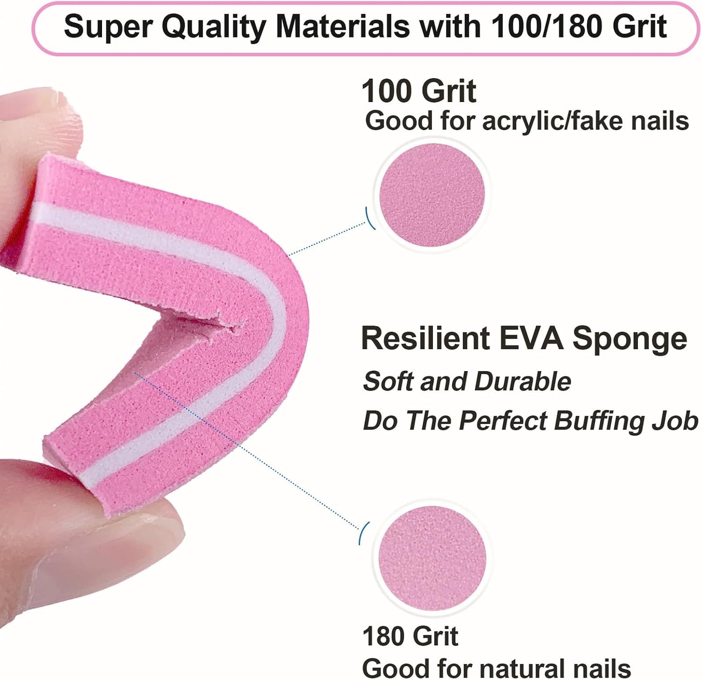 Pink Professional Nail Buffer Set - 30 Pcs, Acrylic & Natural Nails, 100/180 Grit Buffer Blocks