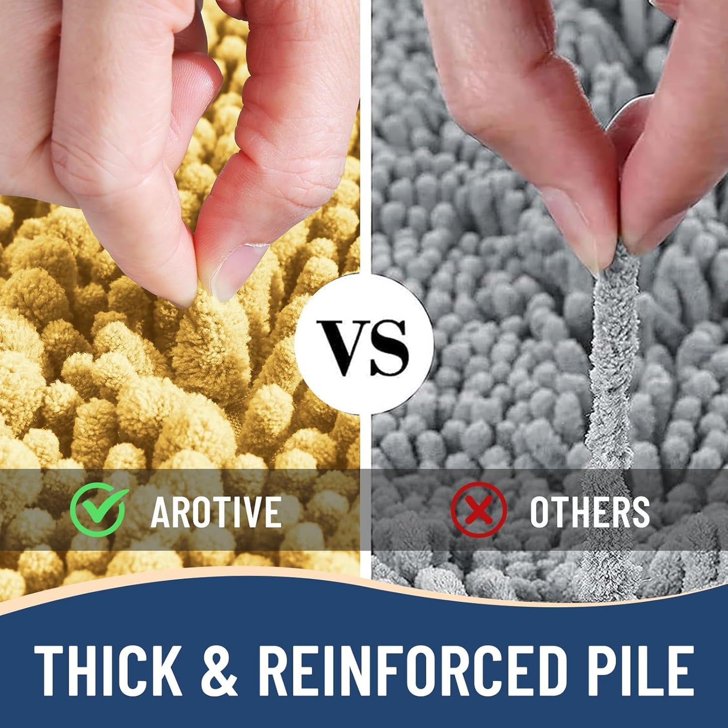 Arotive Luxury Chenille Bathroom Rug Mat, Extra Soft Thick Absorbent Shaggy Bath Rugs, Non-Slip Machine Wash Dry, Plush Bath Mats for Bathroom, Shower and Tub, 34x21, Yellow