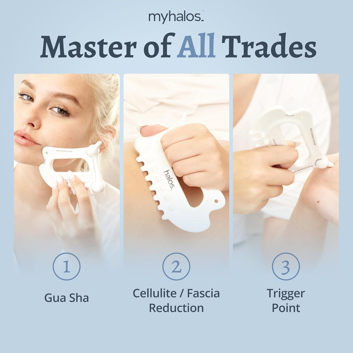 MyHalos 6-in-1 Ceramic Body Gua Sha Facial Tools - Lymphatic Drainage Tool, Face Sculpting Tool & Acupressure tool - Body Guasha, Trigger Point Massage Tool for Fascia Massage and Cellulite