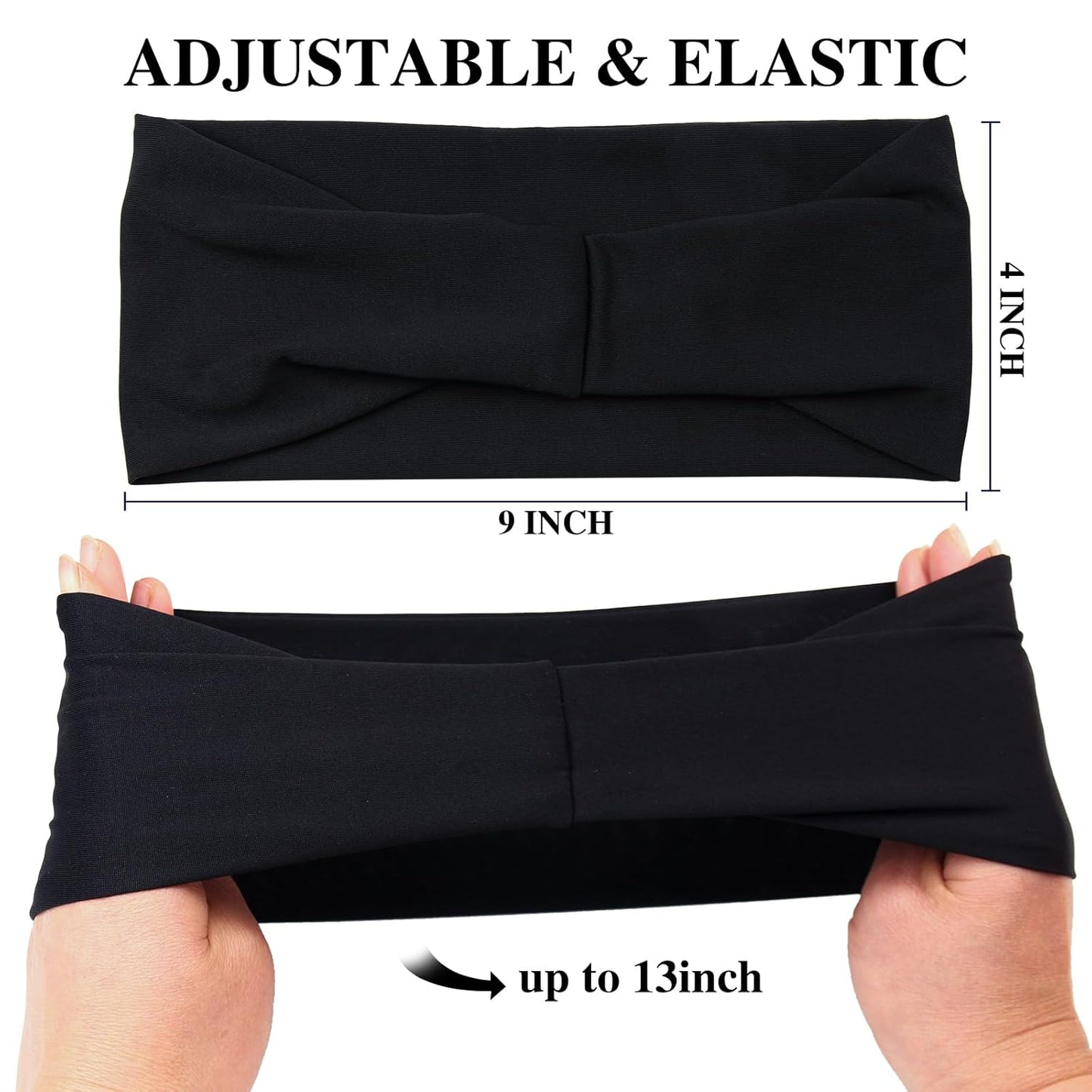 Black 4 inches Wide Headbands for Women, Non Slip Workout Yoga Running Hair Bands Head Wrap Sweat Bands, Pack of 12