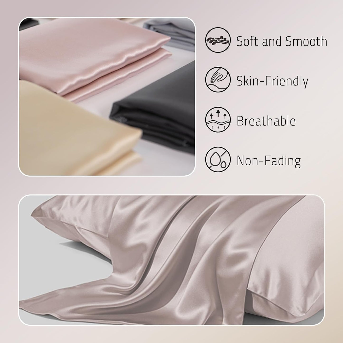 Mulberry Silk Pillowcases Set of 2, Both Sides Real Silk Pillow Covers for Hair and Skin Cool Pillowcase Organic Silk Pillowcase 2 Pack with Hidden Zipper, Apricot Grey, King (20"×36")