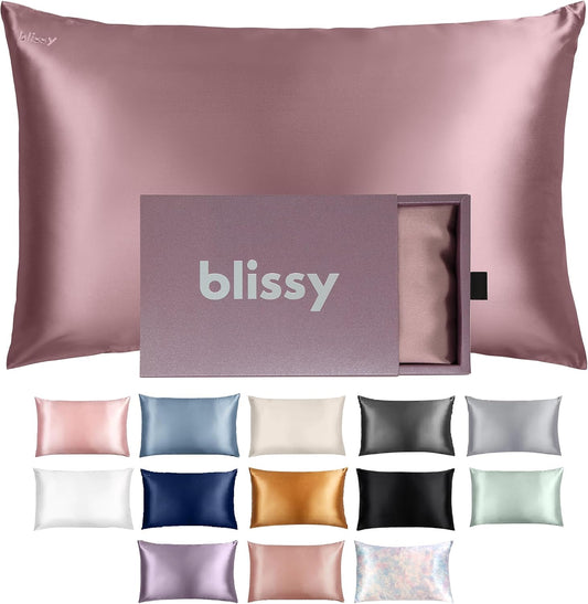 Blissy Silk Pillowcase - 100% Pure Mulberry Silk - 22 Momme 6A High-Grade Fibers - Silk Pillow Cover for Hair & Skin - Regular, Queen & King (Plum, Standard)