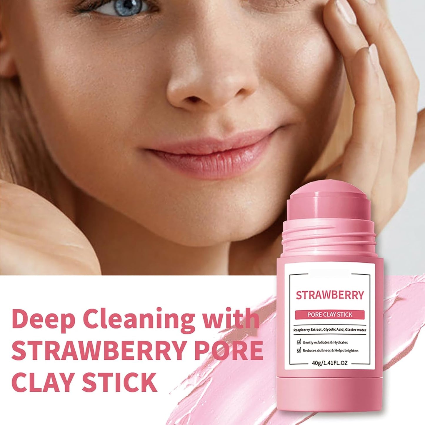 Clay Mask Stick, Deep pore Cleansing, Exfoliator Blackhead Remover Pore Cleanser Gentle Exfoliation Skin Brightening, Hydrating & Moisturizing Face Mud Mask for All Skin Types, Men & Women (Pink)