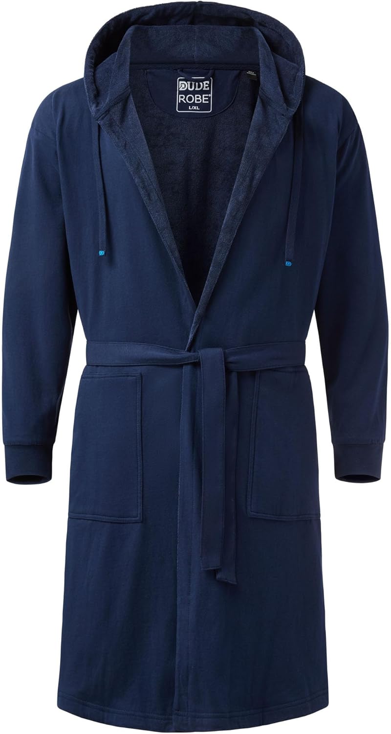 DudeRobe Men’s Hooded Bathrobe with Pockets, From Shark Tank, Soft, Comfy & Absorbent Cotton Robe for After Shower & Lounging