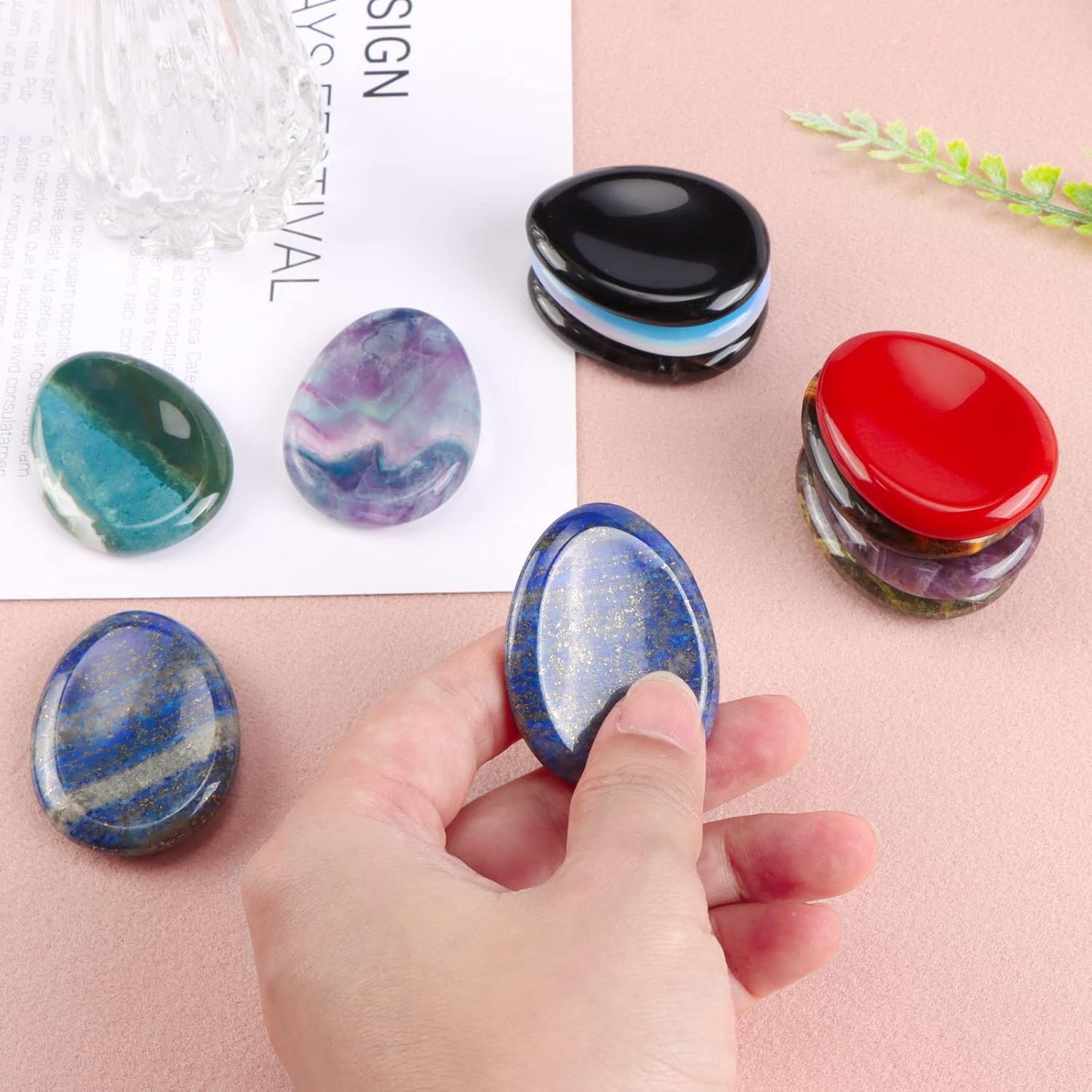 Artistone Lapis Lazuli Crystal Chakra Thumb Worry Stone Teardrop Reiki Healing Stone Pocket Palm Stones for Anxiety Stress Relief Meditation Therapy Geometry Home Decor
