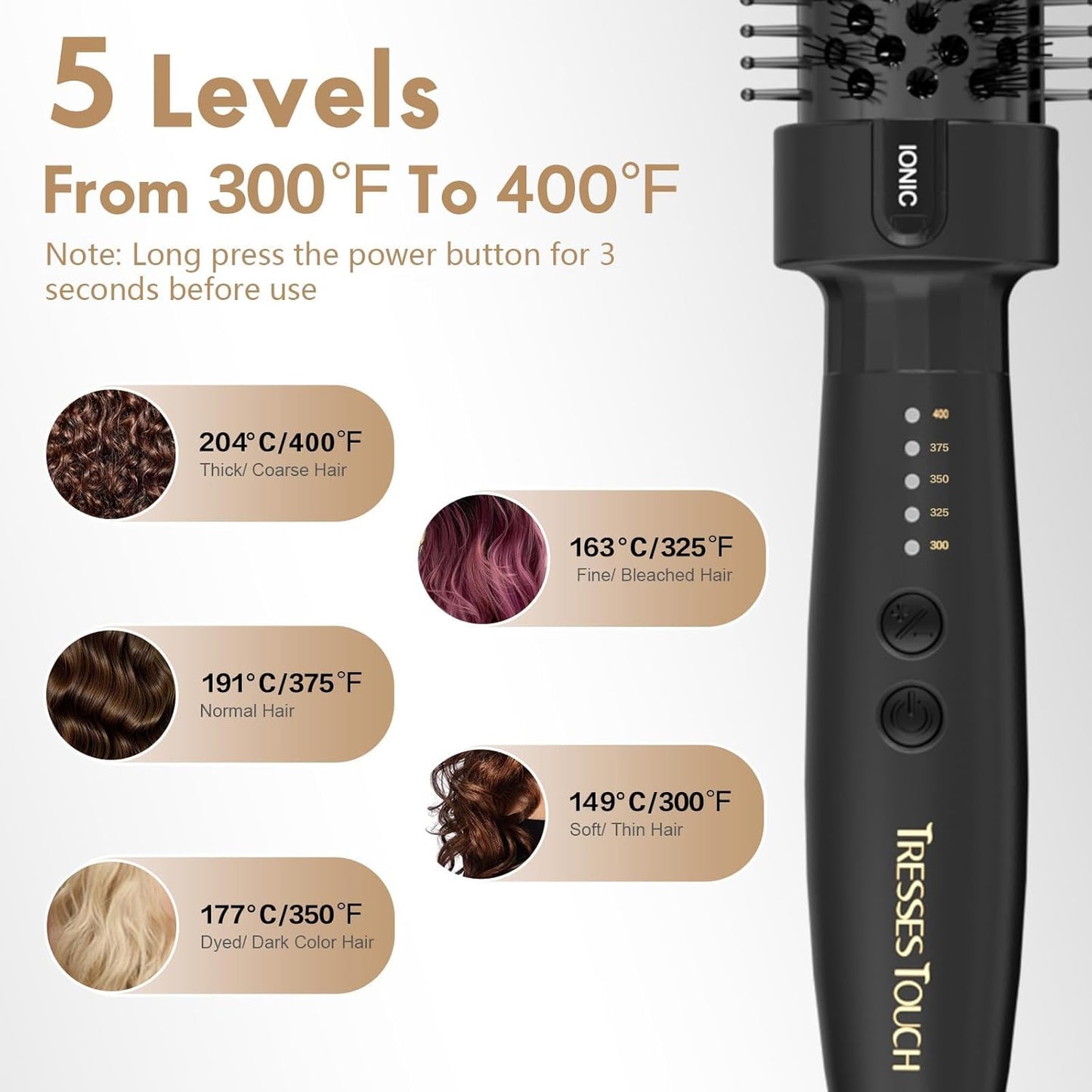 Thermal Brush 1.5 Inch, Heated Round Brush for Blowout Look, Negative Ion, 5 Temp Settings, Tourmaline Ceramic, Dual Voltage for Travel, Easy to Use, Less Damage, Makes Hair Shinier & Smoother