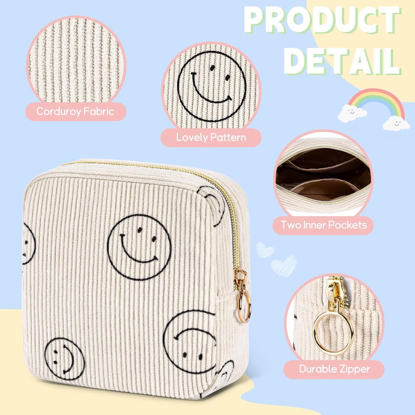 Period Bag for Teen Girls Shark Week Pouch Corduroy Portable Sanitary Pad Bags for Period Teen Period Pads Pouch for Panty Liners, Tampons, Menstrual Cup - Blue