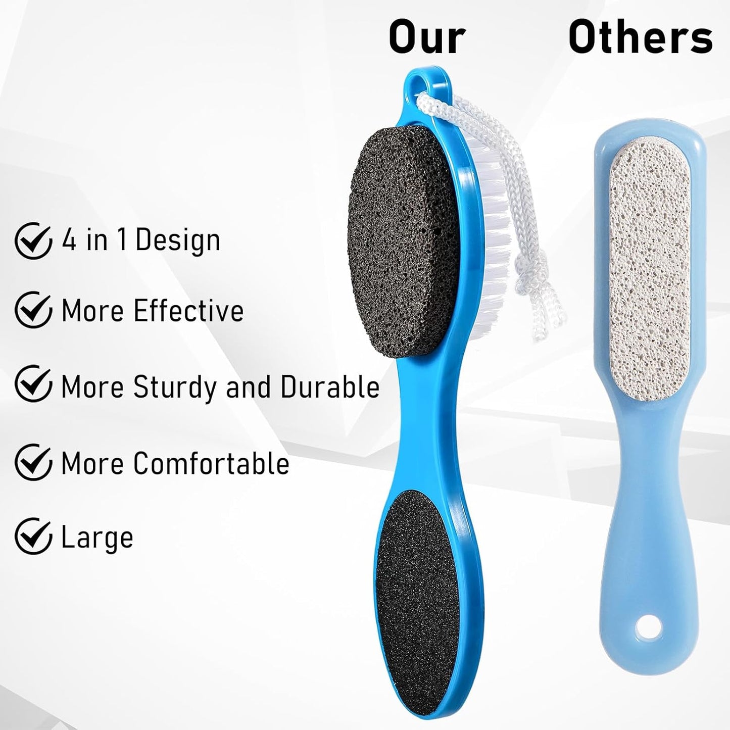 Pumice Stone Brush for Feet 4 in 1, Foot File Callus Remover, Foot Rasp and Sand Paper Pedicure Tools with Handle, Shower Foot Scrubber, Soft Smooth Feet for Home Foot Care,2 Pack