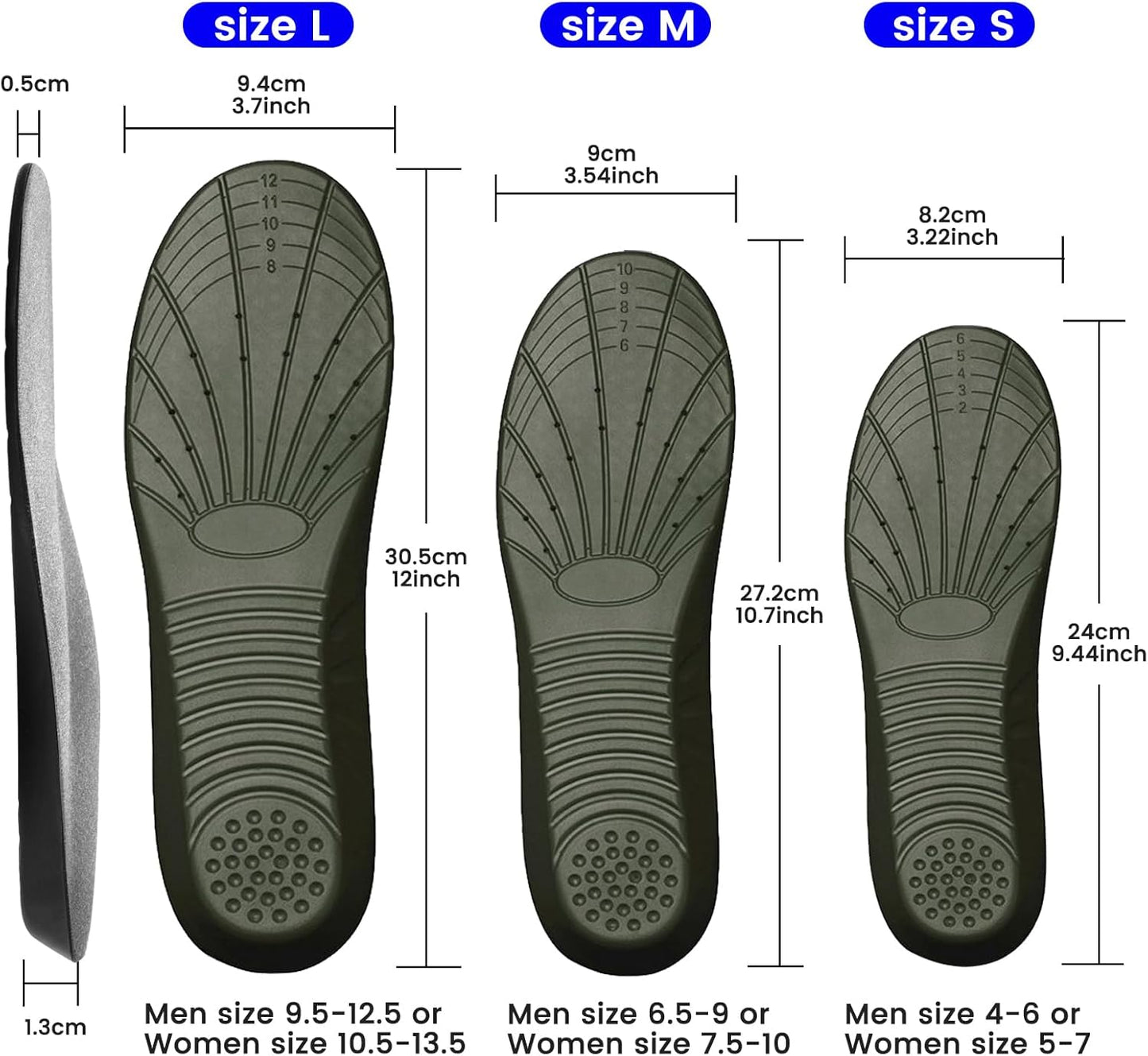 Shoe Insoles, Memory Foam Insoles, Providing Excellent Shock Absorption and Cushioning for Feet Relief, Comfortable Insoles for Men and Women for Everyday Use, L [US M: 9.5-12.5/W: 10.5-13.5]