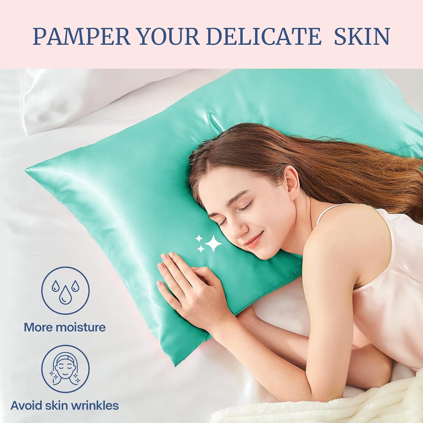 BEDELITE Satin Pillowcase for Hair and Skin, Super Soft and Cooling Similar to Silk Pillow Cases 2 Pack with Envelope Closure, Gift for Women Men(20"x26" Standard Size, Turquoise)