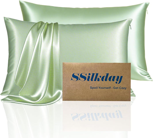 Mulberry Silk Pillow Cases Queen Size Set of 2, Ultra Smooth Soft Breathable Cooling Pillow Cases for Hot Sleepers, Silk Satin Pillowcases 2 Pack with Zipper for Hair and Skin, Gifts for Women