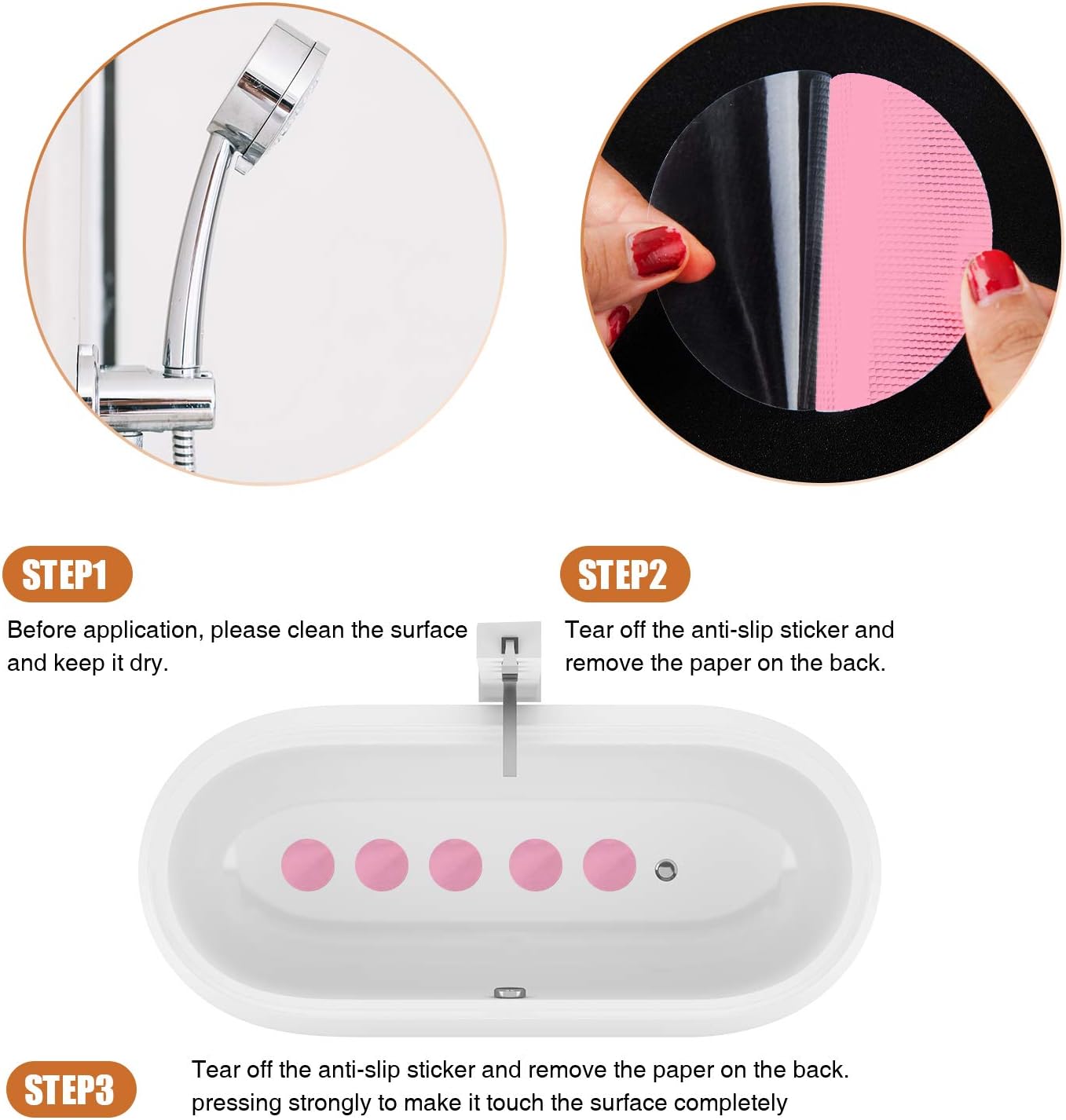 Non-Slip Bathtub Stickers, 24PCS Safety Bathroom Tubs Showers Treads Adhesive Decals Scraper (Pink)