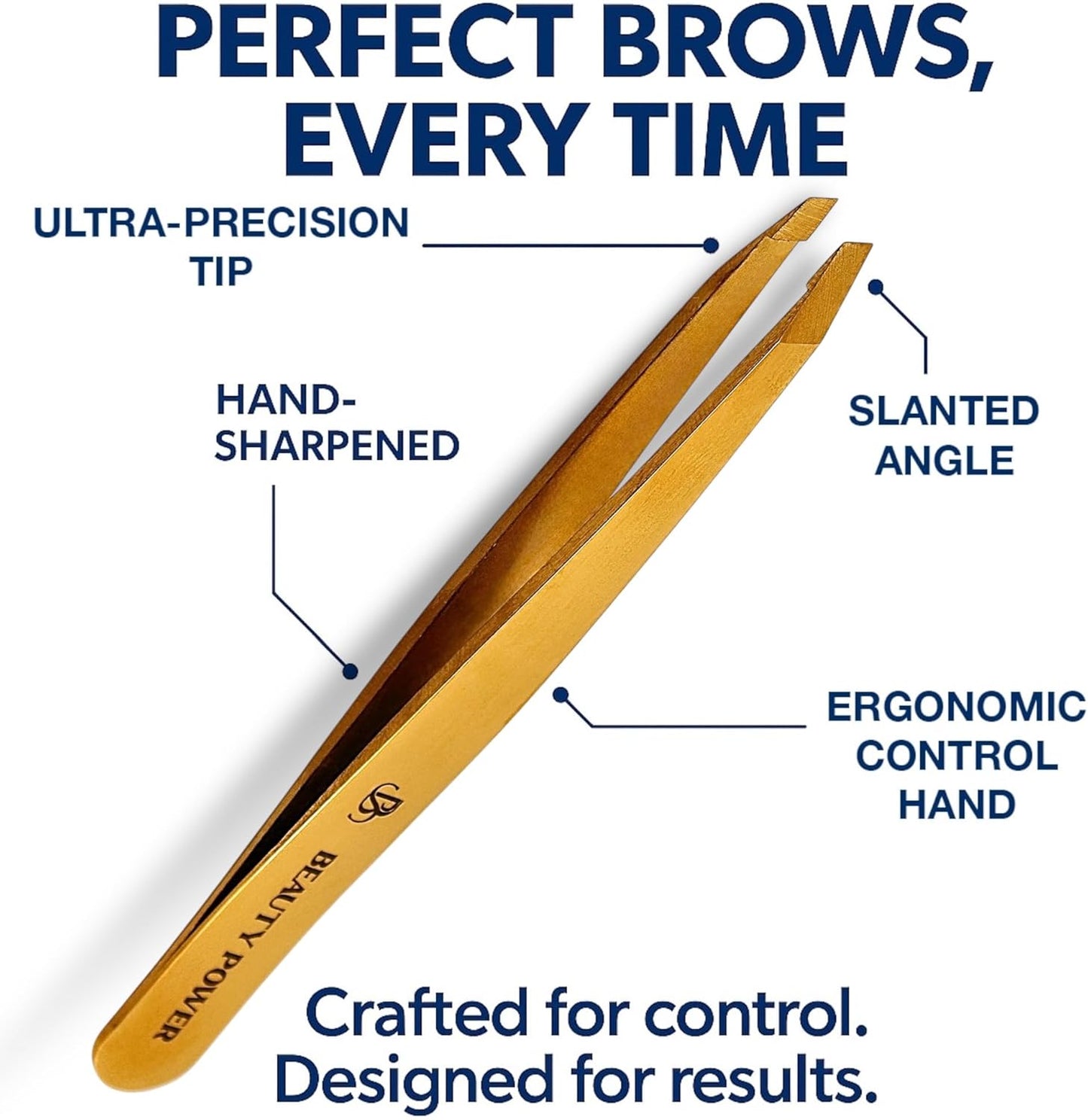 Professional Tweezers in Case - Slant, Durable Lightweight German Stainless Steel, Ultra Precision Tweezers for Eyebrows, Facial Hair, Chin, and Ingrown Hair Removal - Gift (Gold)