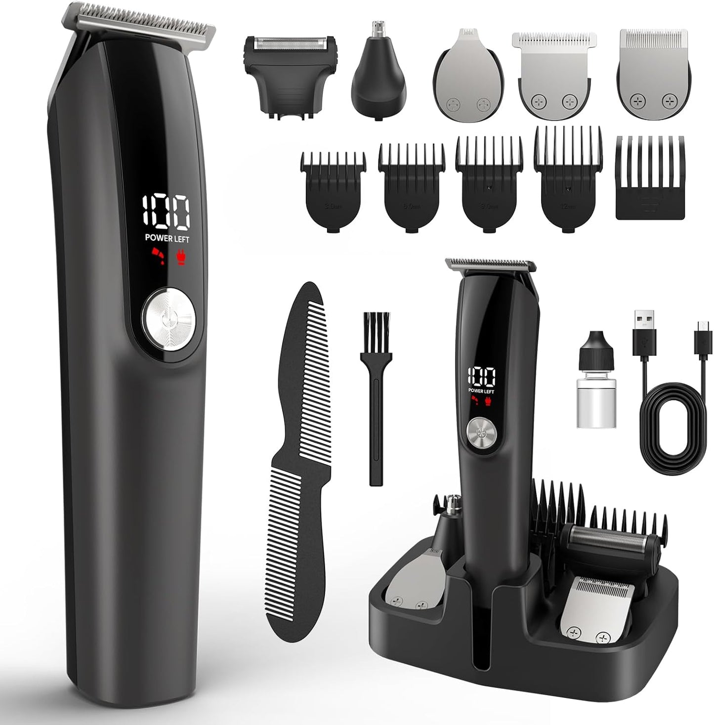 Beard Trimmer for Men Hair Clippers - 6 in 1 Professional Grooming Kit Cordless Hair Clipper Trimmers Set Waterproof,Electric Shaver Razor for Face Nose Body Mustache