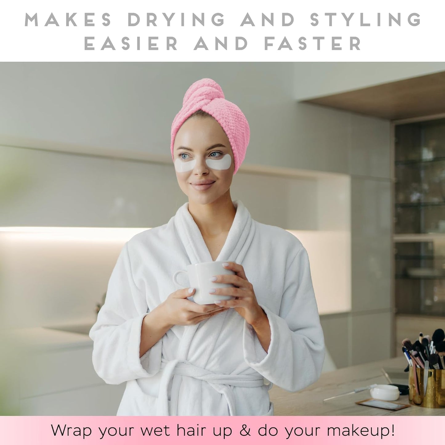 2 Pack Microfiber Hair Towel Wrap for Women, Anti Frizz Quick Drying Hair Turban for All Hair Style, Absorbent and Lightweight (Pink)