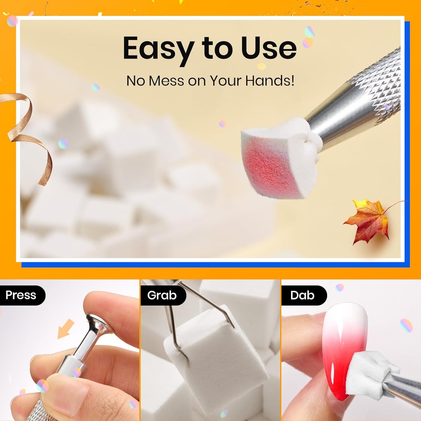 Beetles 150Pcs Soft Nail Sponges for Ombre, White Nail Sponge with Grabbing Pen, Blooming Nails Art Brushes, Gradient Manicure DIY Tools, Professional Accessories Supplies for Home and Salon Use