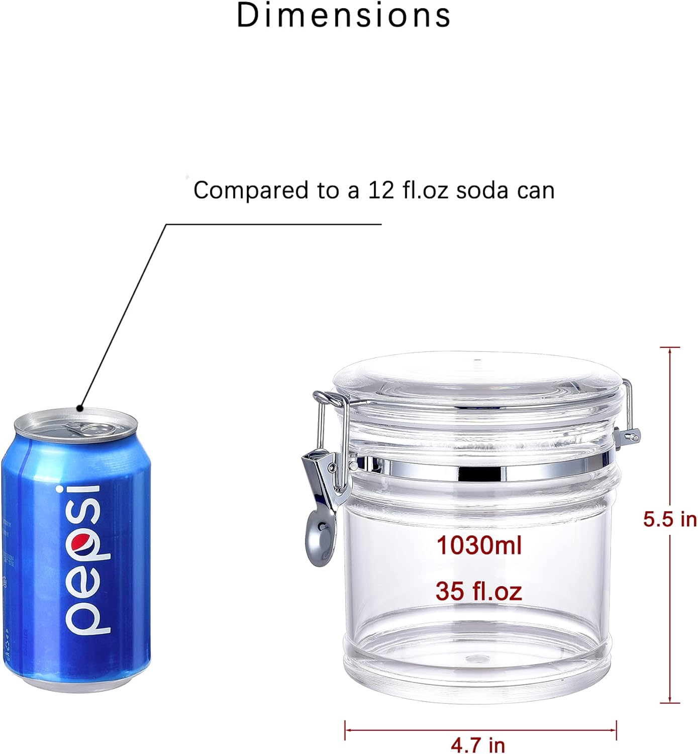 35 oz Reinforced Small Acrylic Canister with Locking Clamp, Airtight Flip Jar | Food Storage Container for Flour, Sugar, Coffee, Candy, Cookie etc