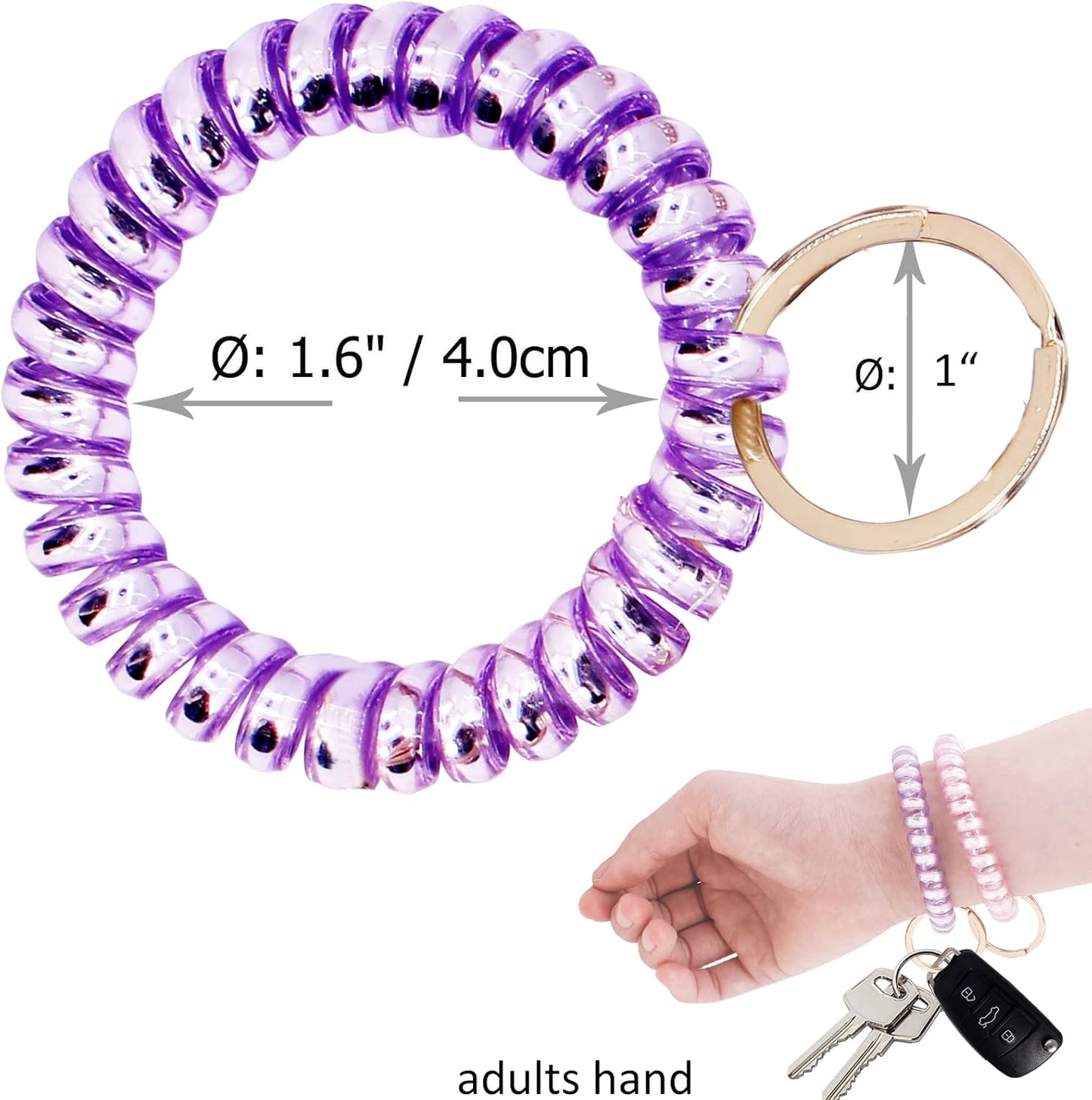 BIHRTC Pack of 6 Key Wristlet Coil Bracelet Spiral Keychain Bracelet Coil Hair Ties Candy Colors Spiral Bracelets Ponytail Holders for Sauna Gym Pool ID Badge Outdoor