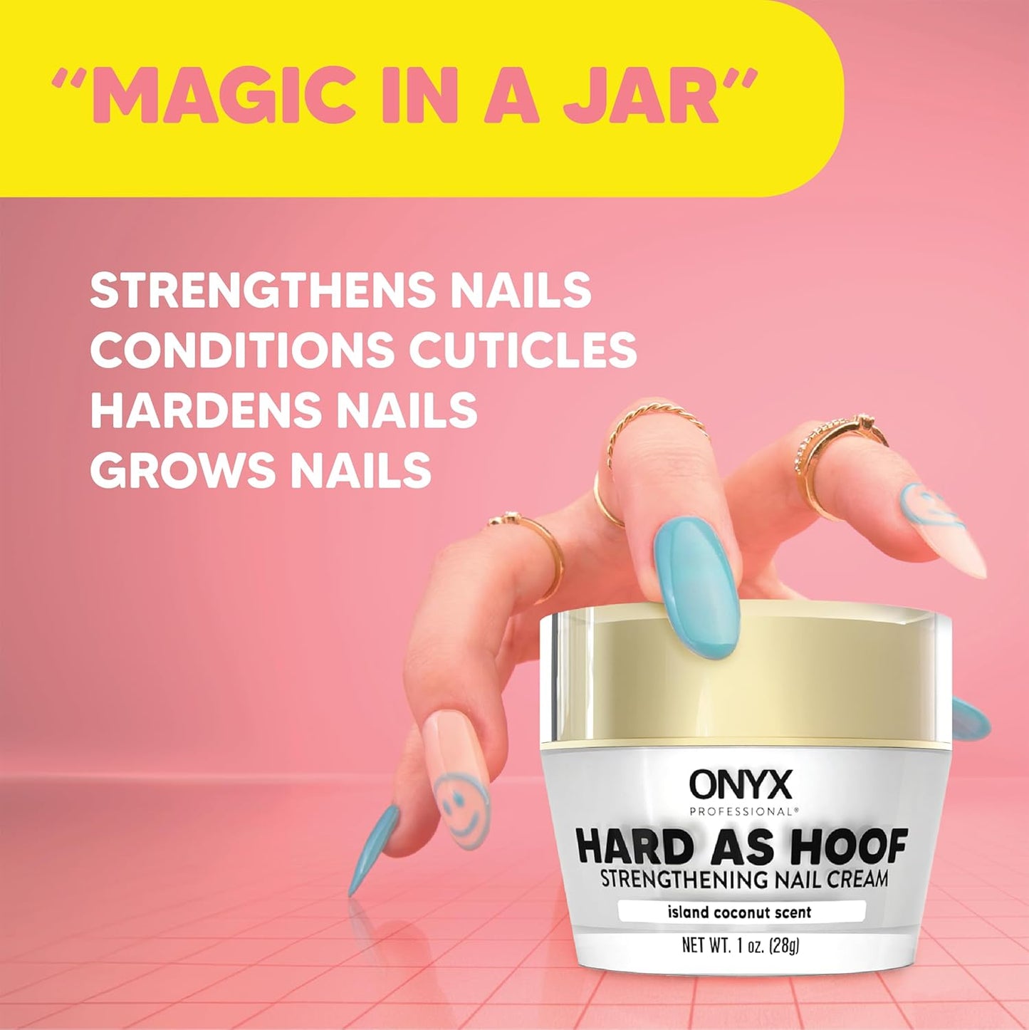 Onyx Professional Hard as Hoof Nail Strengthening Cream with Coconut Scent, Nail Growth & Conditioning Cuticle Cream Stops Splits, Chips, Cracks & Strengthens Nails, 1 oz