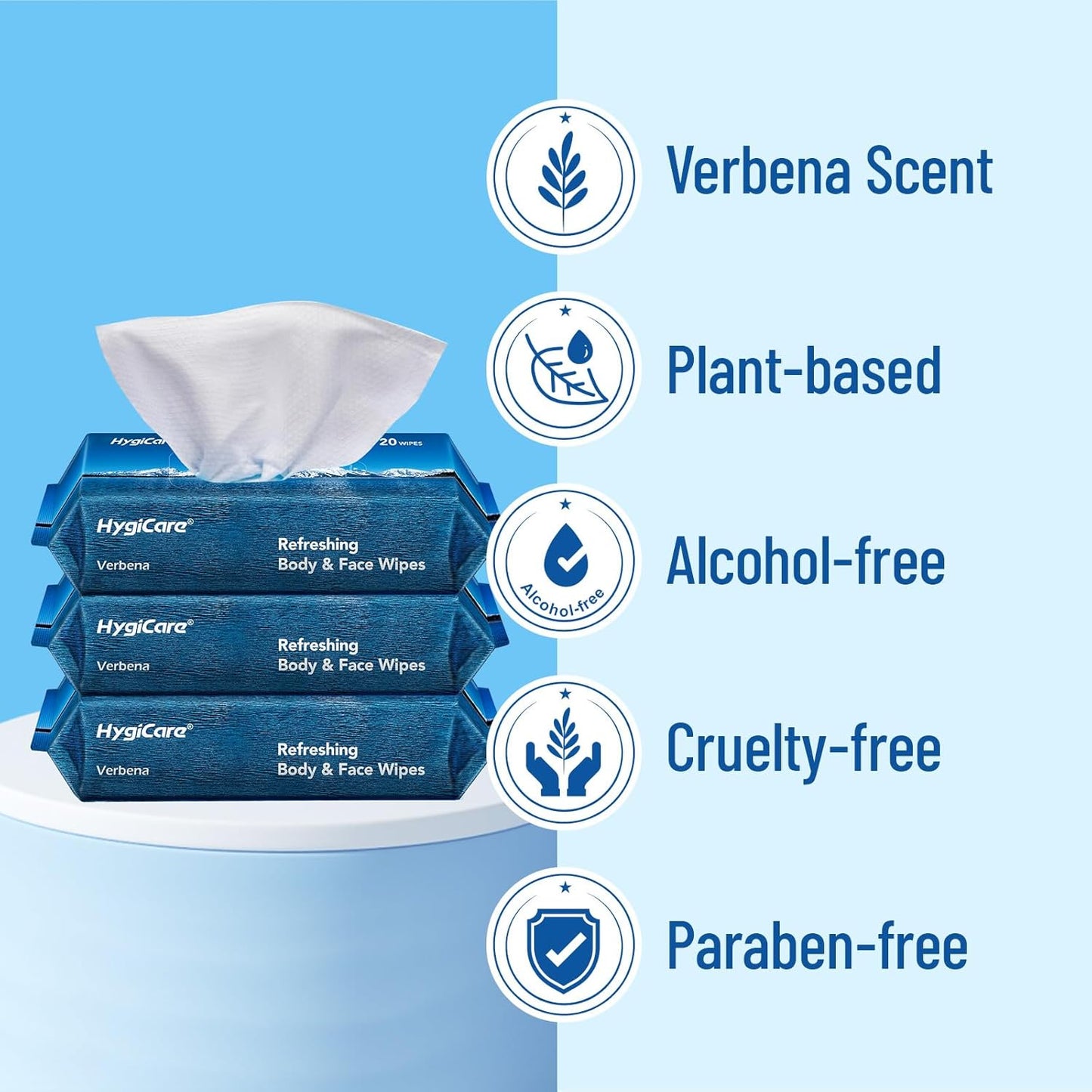 Bamboo Body & Face Wipes for Adults Bathing No Rinse, Shower Wipes 60 Count, 12"x8" Extra Thick, Verbena Scent, Biodegradable Disposable Washcloths for Travel, Elderly, Car, Gym, Camping