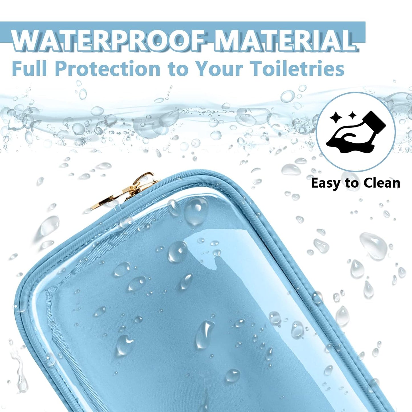 Clear Small Makeup Bag with Zipper, Nylon&PVC Cosmetic Travel Bag Preppy TSA Approved Toiletry Bag for Women Girls, Transparent Waterproof Makeup Pouches Cute Travel Bag for Purse(Small-Blue)