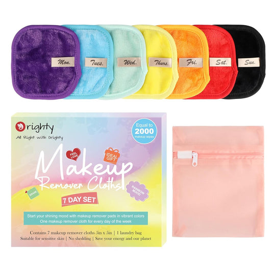 Orighty Makeup Remover Cloths 7-Day Set, Premium & Reusable Makeup Remover Pads, Erase Make-up With Just Water, Make-up Set For Eyes, Lips, Foundation and more, Ideal Choice For Women (Rainbow)