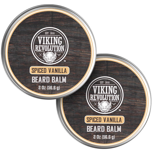 Viking Revolution Spiced Vanilla Beard Balm - Beard Butter with Argan Oil, Beard Softener for Men with Jojoba Oil - Beard Moisturizer for Men with Beeswax - Beard Wax for Men (2oz, 2 Pack)