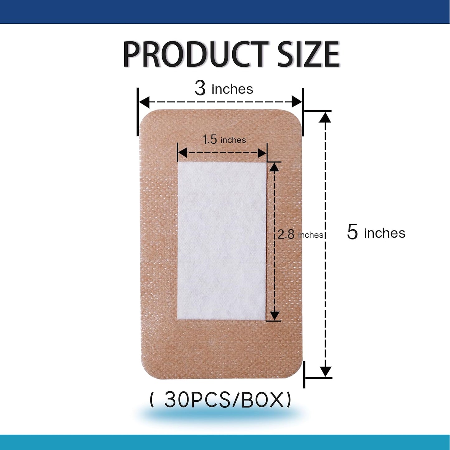 3"X5" 30 PCS Extra Large Sterile Nude Island Dressing Bandage for Wound - Self-Adhesive Boarded Gauze Pads - Latex Free - Medical Grade (Nude, 3"X5"- 30PCS)