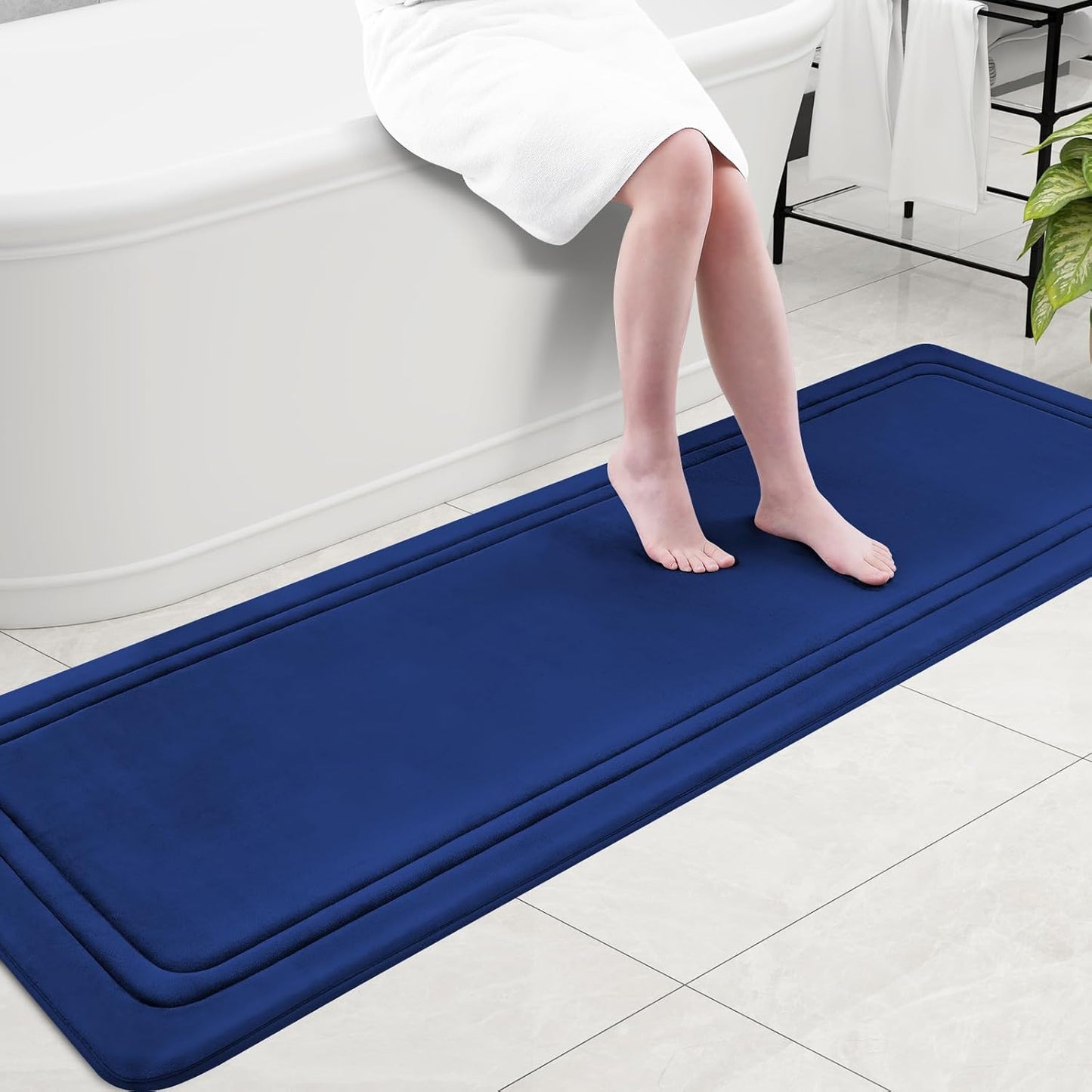 Grandaily Memory Foam Bath Mat Rug 70x24, Ultra Soft, Non-Slip and Absorbent Bathroom Rugs, Machine Wash Dry, Comfortable Bath Carpet for Bathroom Floor, Tub and Shower, Navy Blue