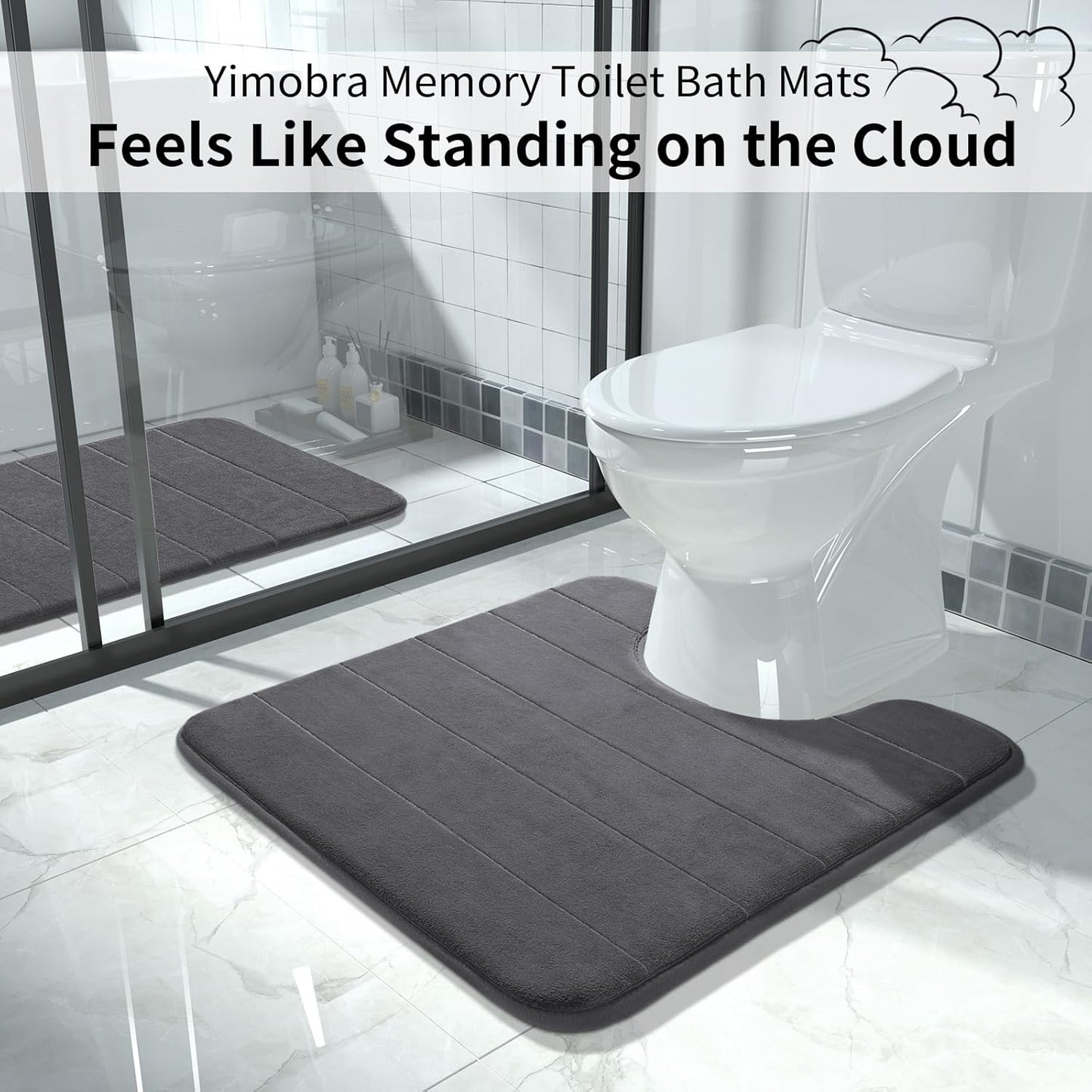 Yimobra Memory Foam Toilet Bath Mat U-Shaped, Soft and Comfortable, Super Water Absorption, Non-Slip, Thick, Machine Wash and Easier to Dry for Bathroom Commode Contour Rug, 24 X 24 Inches, Dark Gray