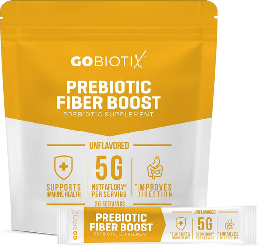 GoBiotix Fiber Supplement Powder with Prebiotics for Digestive Health and GLP-1 Support, Soluble Fiber for Gut Health & Debloat, Keto, Vegan, Gluten & Sugar Free, 20 Servings (Travel)
