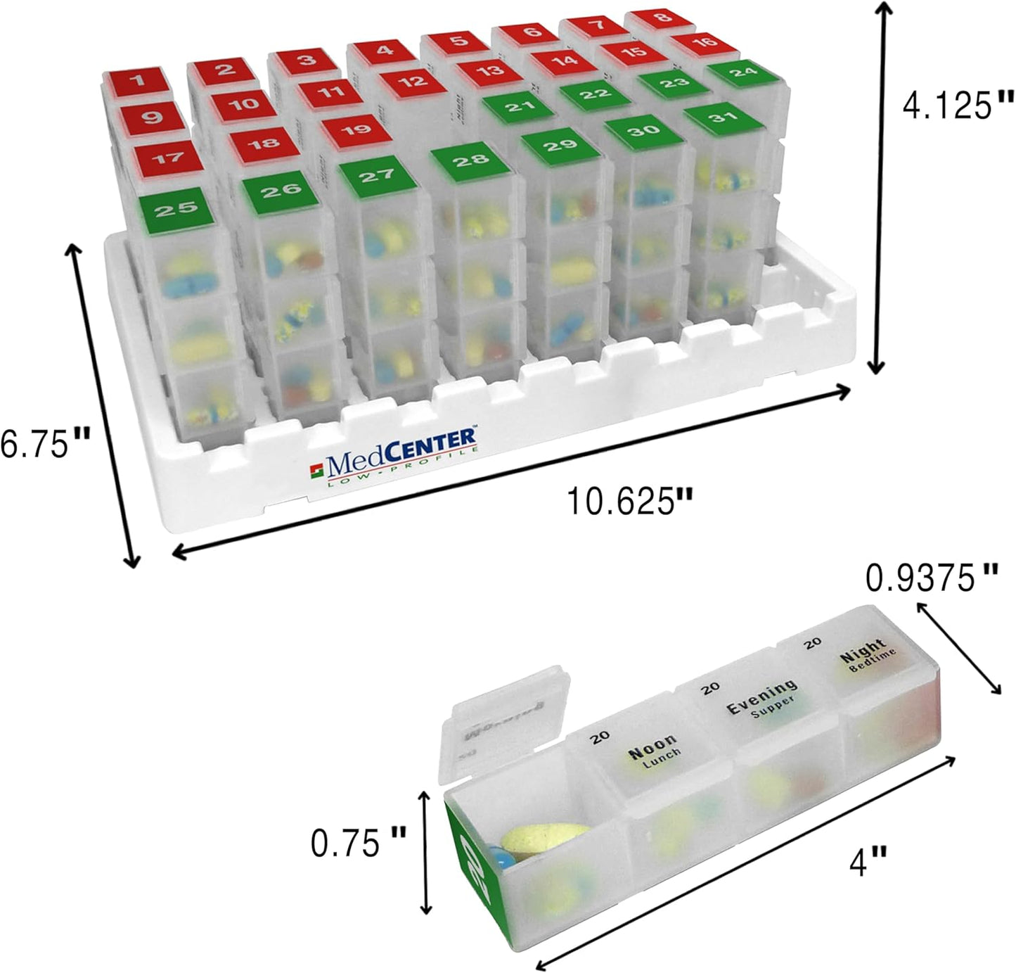 31-Day Low Profile Pill Organizer with Travel Pouch & Tweezers – Monthly Medication Management System with Daily Labeled Pill Boxes for Home & Travel Use