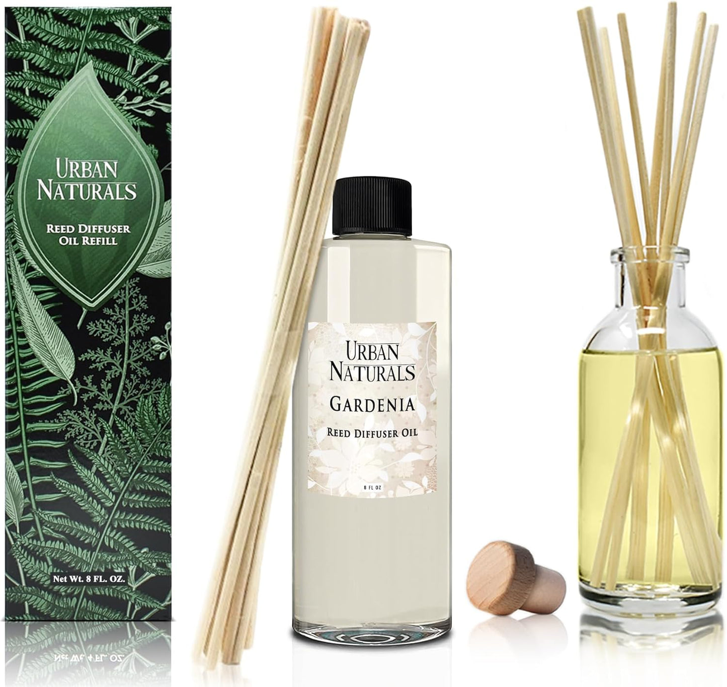 Urban Naturals Reed Diffuser Oil Refill Flower Shop with Violets, Daisies, Green Stems, Hyacinth, Rose 8 oz + Free Reed Sticks, Made in The USA