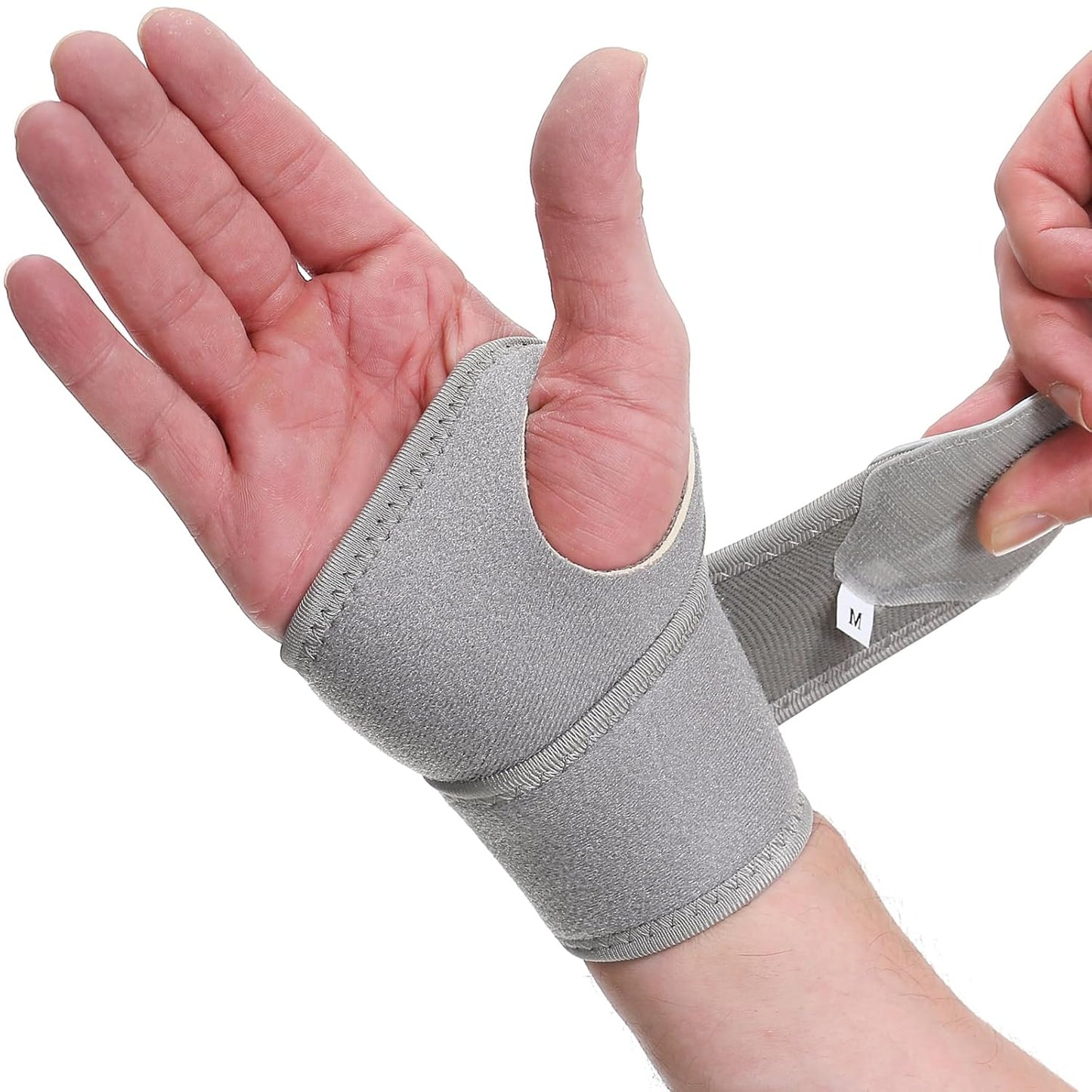 NeoTech Care Wrist Band - Elastic & Breathable Fabric - Adjustable Compression Strap - Men, Women, Right or Left - Support Wrap for Protection or Sports (Gray Color, Size L, 1 Unit)