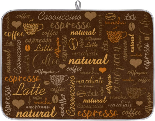 Hexteria Coffee Dish Drying Mat for Countertops, Quick Drying Mat for Kitchen, 16"x18", Brown