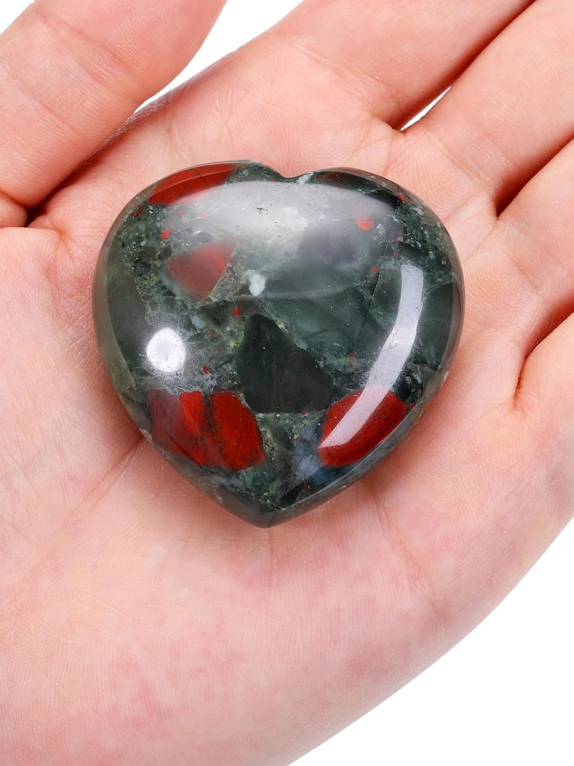 Jovivi 45mm Big African Bloodstone Crystal Heart Healing Crystals Heart Stones Polished Pocket Love Gemstones Chakra Reiki Energy Balancing Meditation Massage Gift