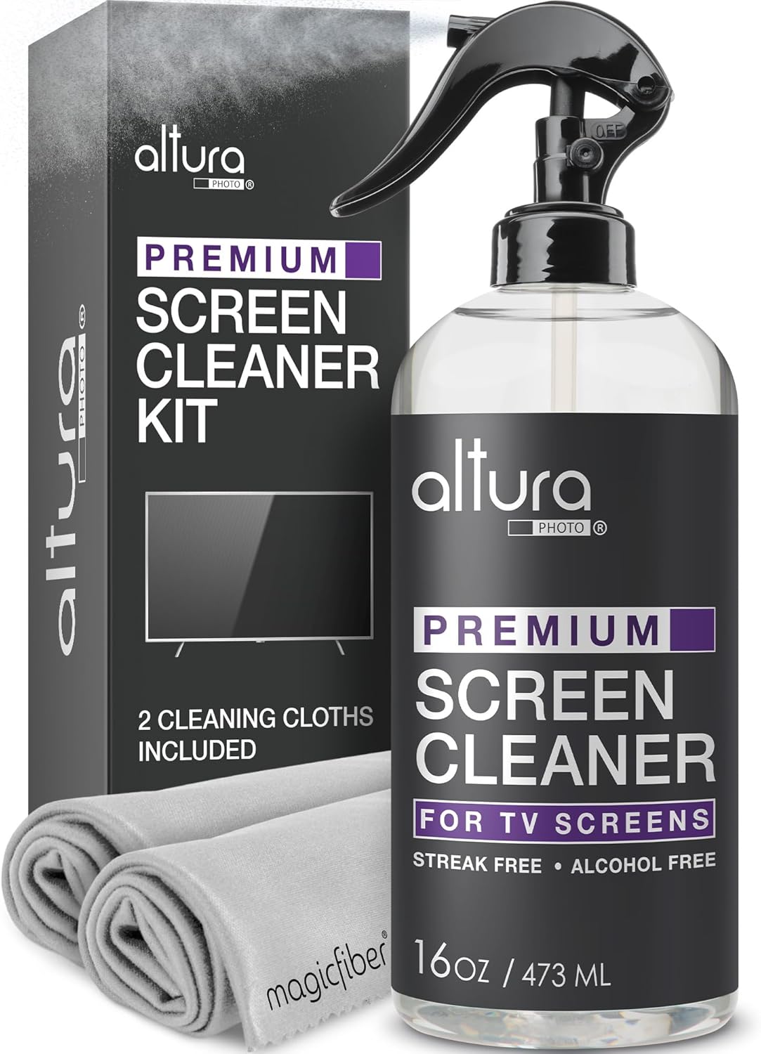 Screen Cleaner Spray & Wipe Kit (Streak & Scratch Free) Computer Screen Cleaner + 2 Microfiber Cleaning Cloths Cleaning Kit LCD LED OLED Touchscreen Flat Smart TV Monitor Laptop Electronics Car 16oz