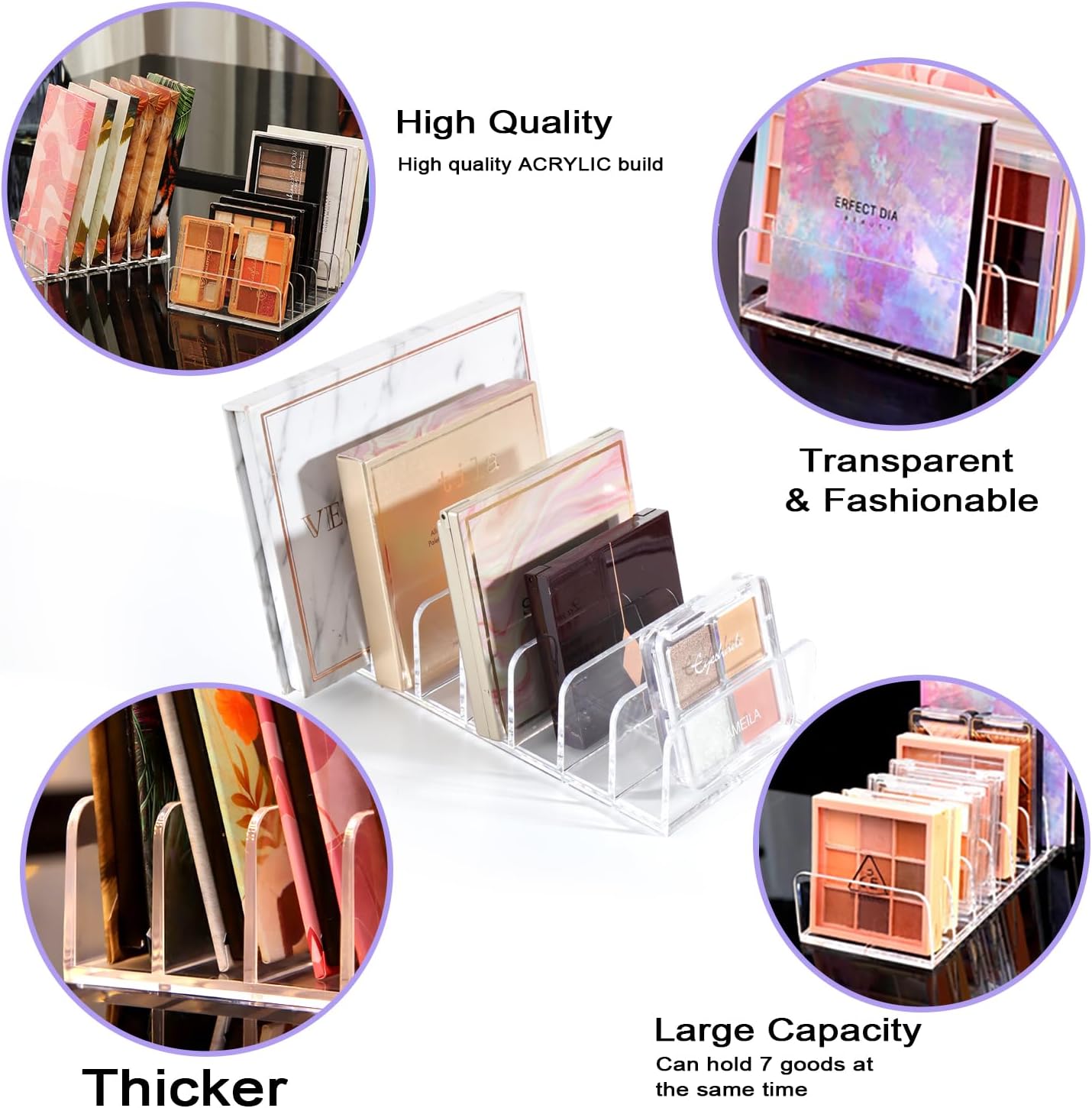 Makeup Organizer, Makeup Palette Organizer for Bathroom Countertop, Vanity, Cabinets, Cosmetics Storage Solution for Eyeshadow Palette, Contour Kit, Blush - 7 Sections Eyeshadow Palettes Holder