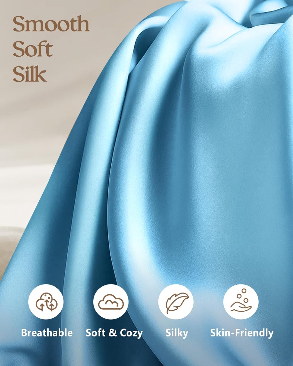 Silk Pillowcase 2 Pack - Pillow Cases King Set of 2 Size 20" x 36" for Hair and Skin Smooth Soft Breathable with Hidden Zipper Cooling Pillow Covers for Women, Light Blue