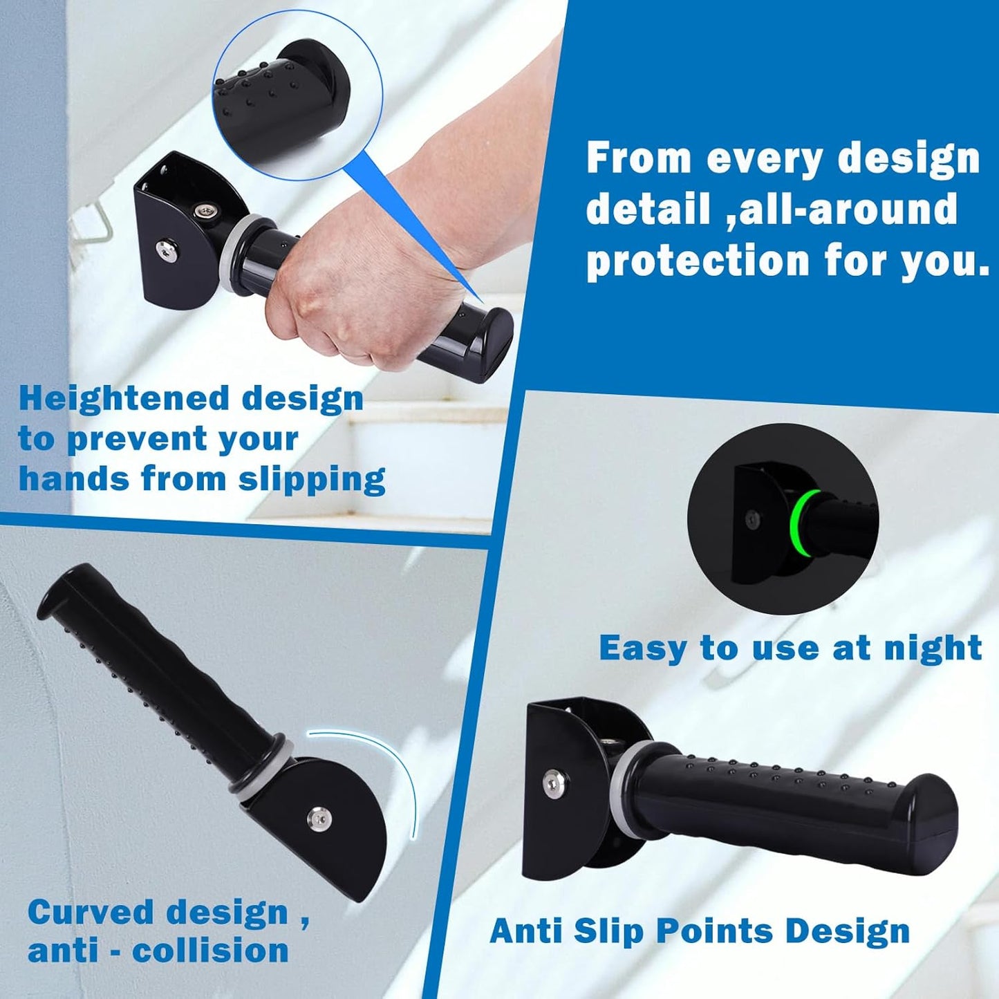 Upgrade Fluorescence Flip Up Grab Bars for Wall, 7.5 inch Folding Doorway Assist Handle, Mobility Aids, Non-Slip Grip Bar Great for Elderly Seniors, Handicap, Support Up to 320 Pounds (Black, 1 Pack)