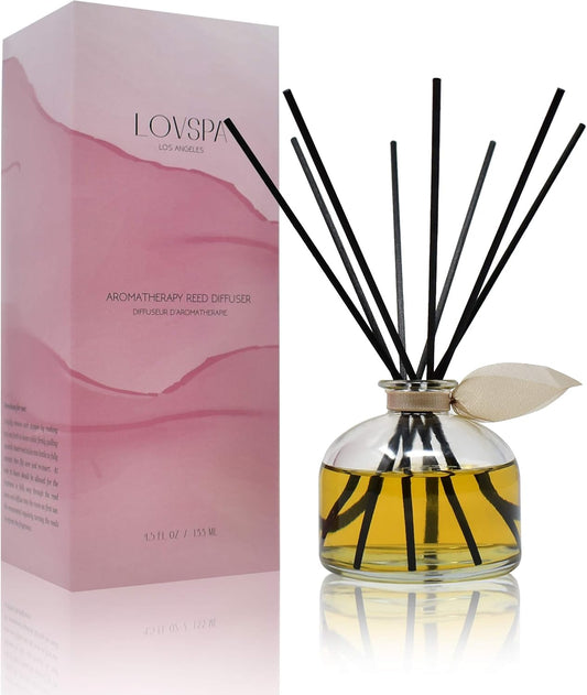 LOVSPA Reed Diffuser Set, Sandalwood & Amber Scented Oil Diffuser with Sticks, Home Fragrance Accessories for Bathroom Shelf Decor, Aroma Diffusers for Home or Office Fall Decor, USA Made