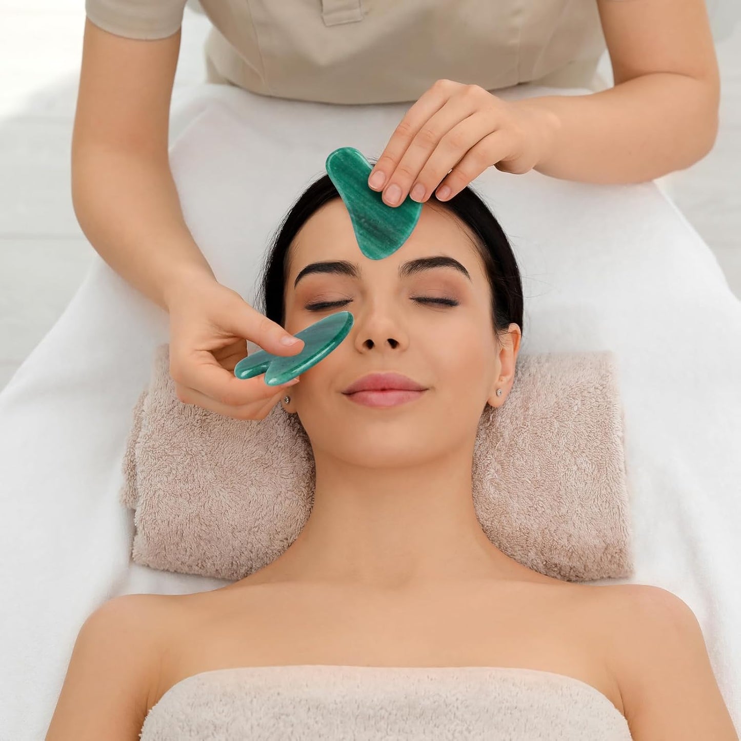 Dark Green Gua Sha Massage Tool, Natural Jade Scraping Facial Tool for Spa Acupuncture Therapy Using, Neck Beauty Slimming Massager for Face, Arms and Neck Massage