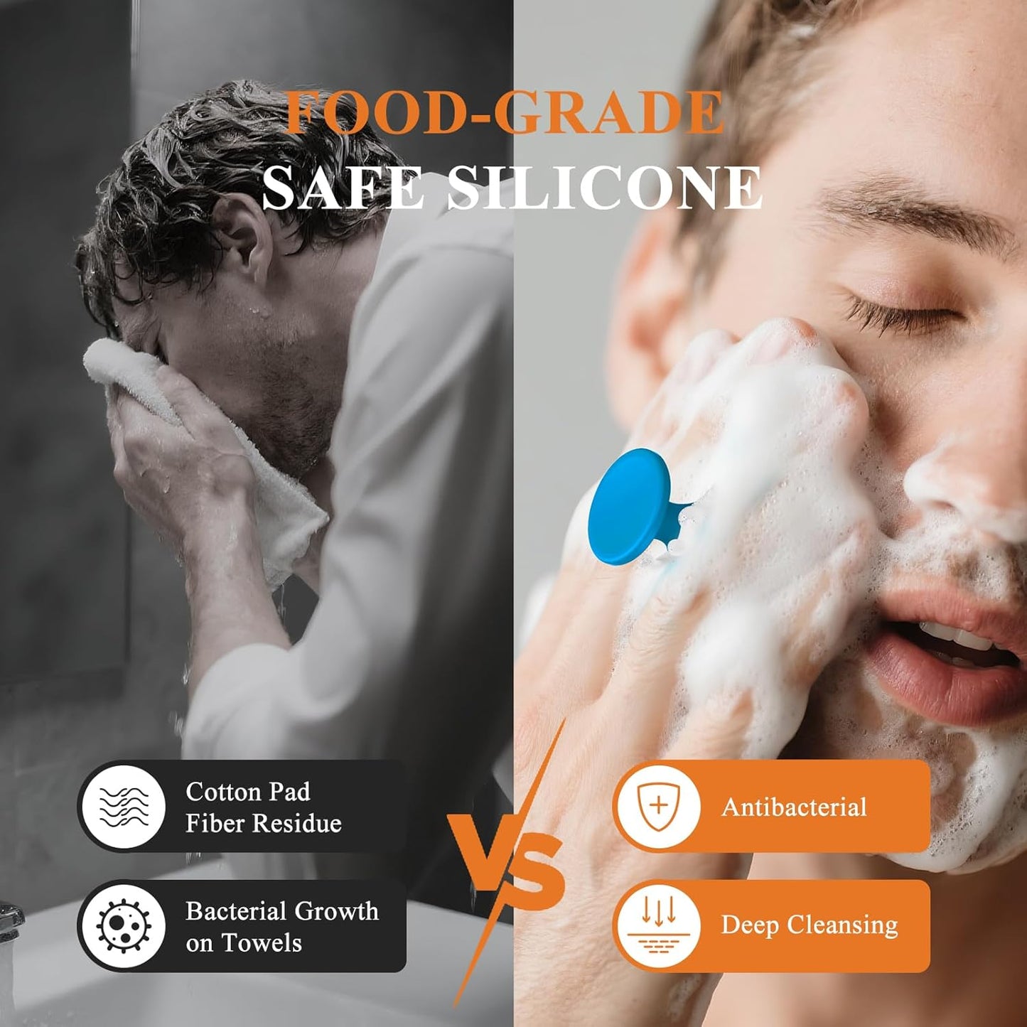 VWMYQ Silicone Face Scrubber for Men, Gentle Exfoliator Pad & Massager, Facial Cleansing Brush Silicone Face Wash Brush Removes Dead & Dry Skin (Blue)