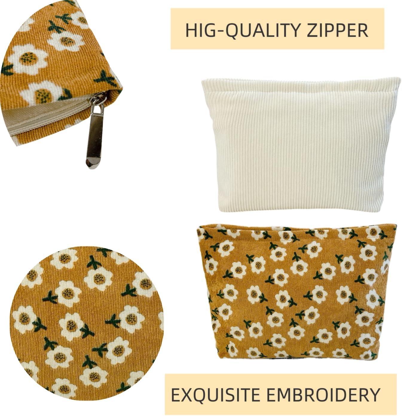 2 makeup bags Women's floral lamp core velvet canvas makeup bag, travel makeup bag, wallet storage, khaki and cute beige