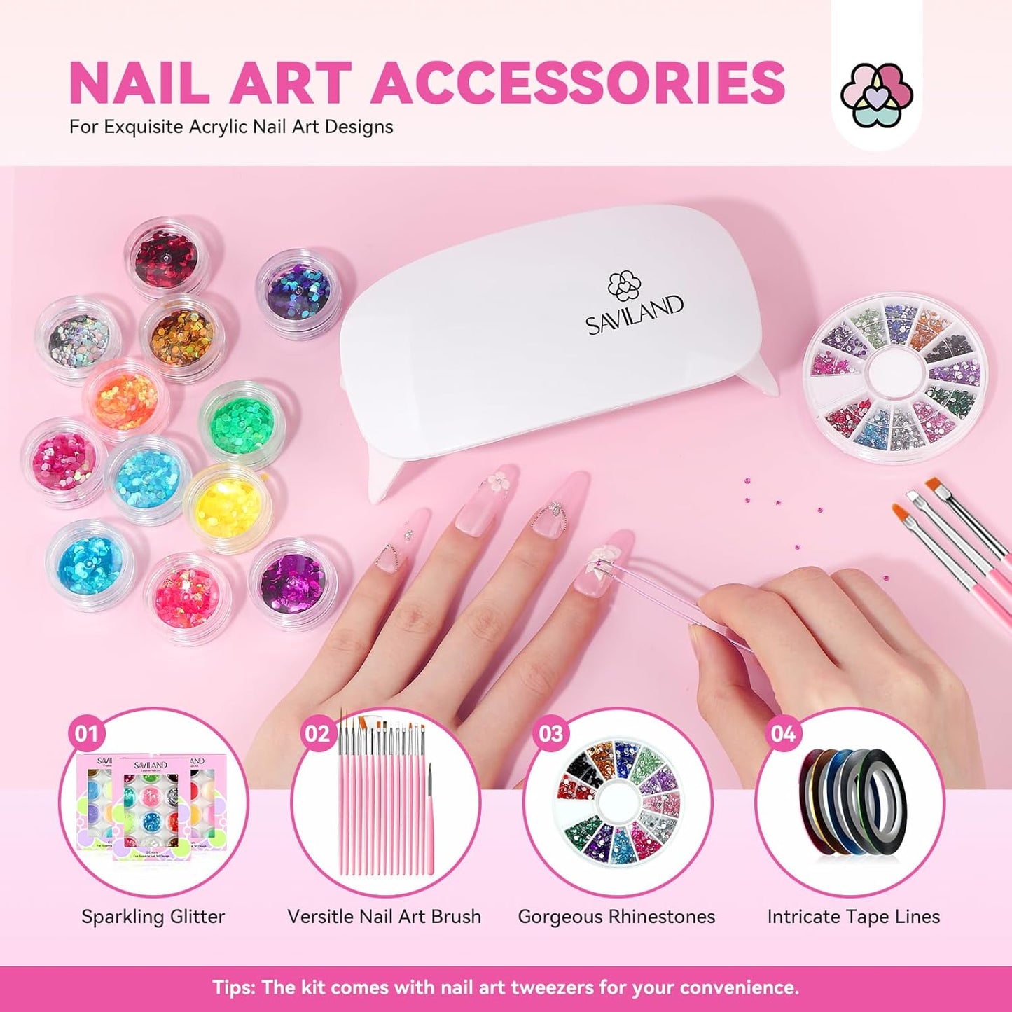 SAVILAND Acrylic Nail Kit with Everything: Professional Nails Kit Acrylic Set for Beginner Acrylic Powder Acrylic Liquid Gel Polish Kit U V Light Acrylic Nail Set Full Acrylic Nail Supplies Home Salon