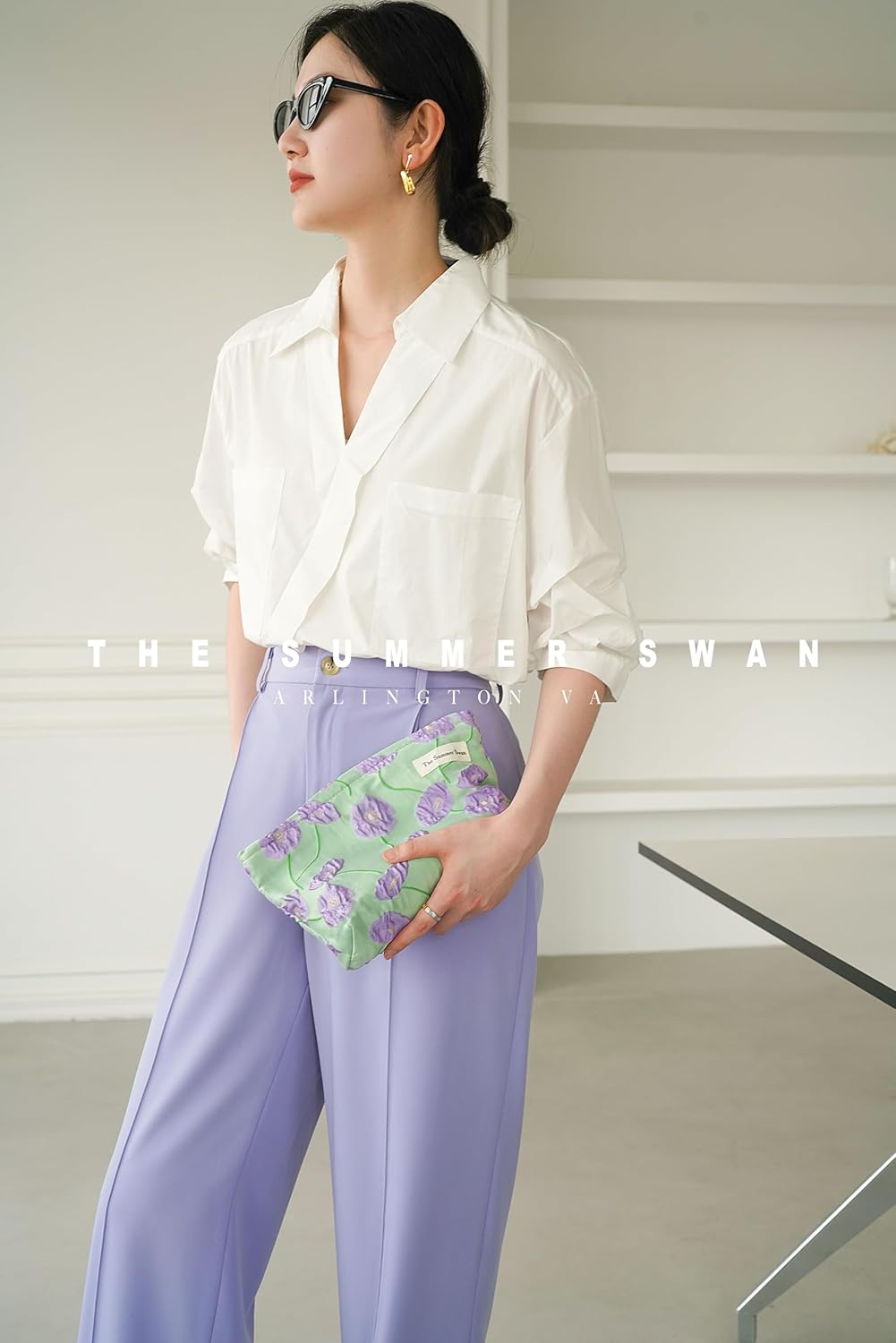 Summer Swan | Large Floral Mid-day Clutch | Period Kit & Hygiene Bag | Skincare Bag (Color Block Floral Purple)