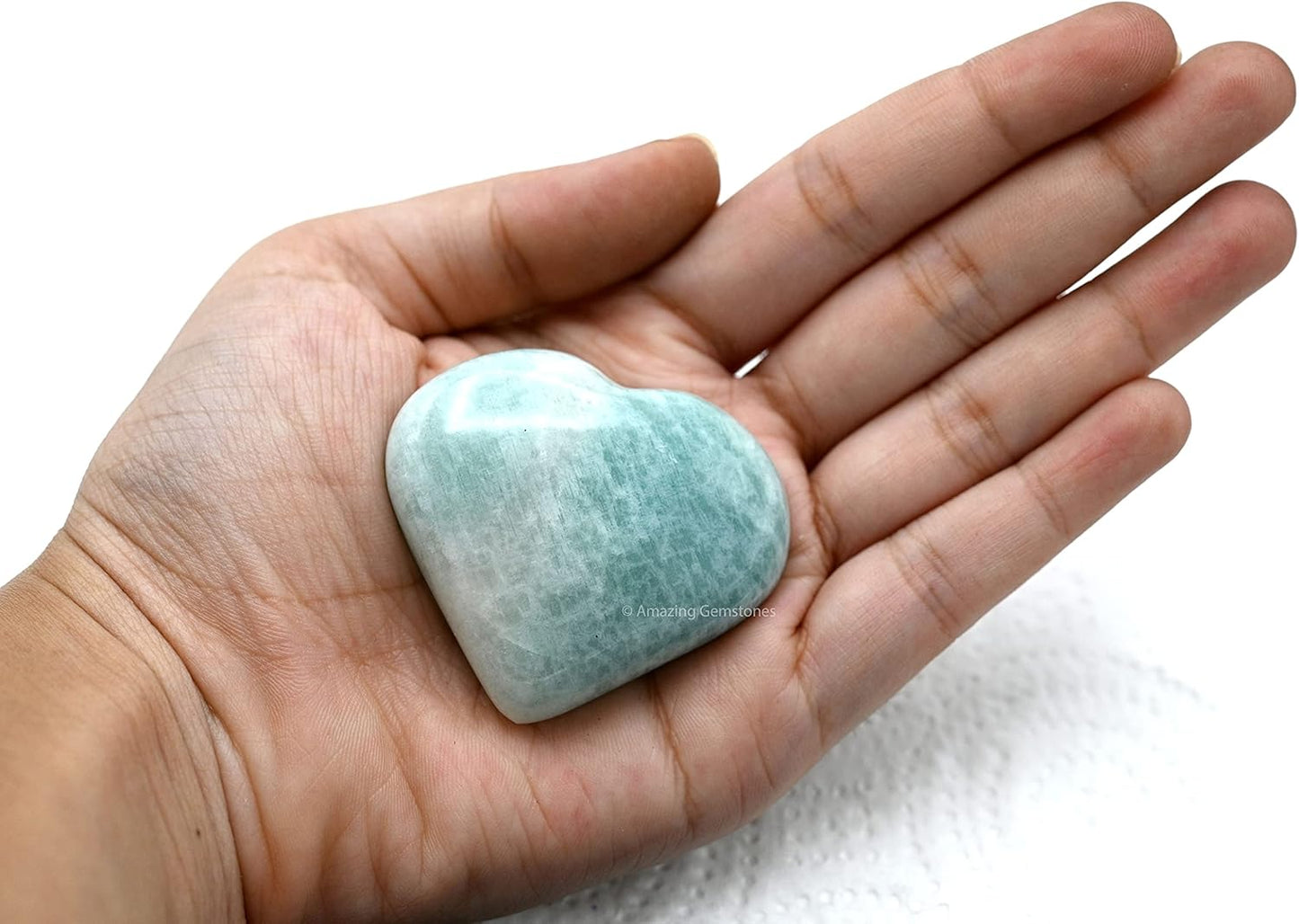 Amazing Gemstone Amazonite Crystal Heart Palm Stone - Pocket Massage Worry Stone for Natural Body Chakra Balancing, Reiki Healing and Crystal Grid
